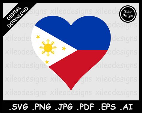 Philippines Heart Flag SVG Filipino Love Shape Country Etsy Ireland