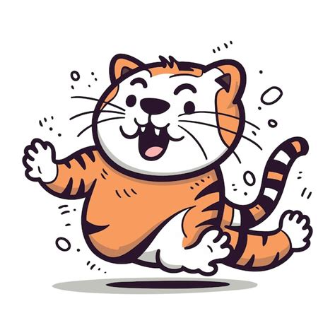 Cute Cartoon Tiger L Uft Vektor Illustration Isoliert Auf Wei Em