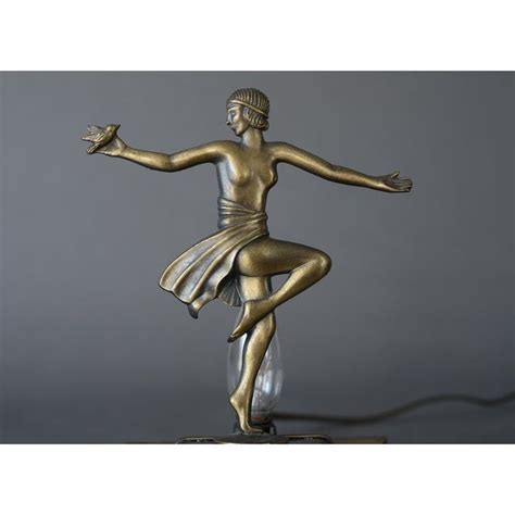 1930s Loevsky Loevsky Art Deco Nude Lady Holding Bird Lamp