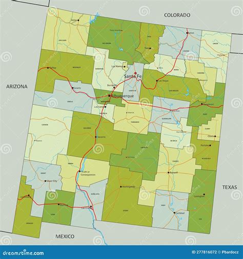 Detailed Editable Political Map With Separated Layers New Mexico Stock