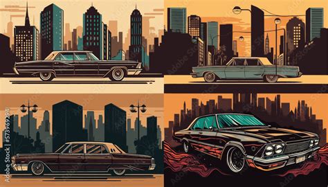 Vintage Car with a Retro Aesthetic and Urban Backdrop Stock Vector | Adobe Stock