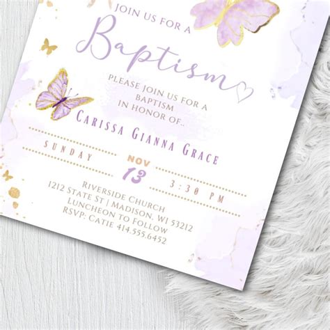 Butterfly Baptism Invitation Template Printable Boho Girl Etsy