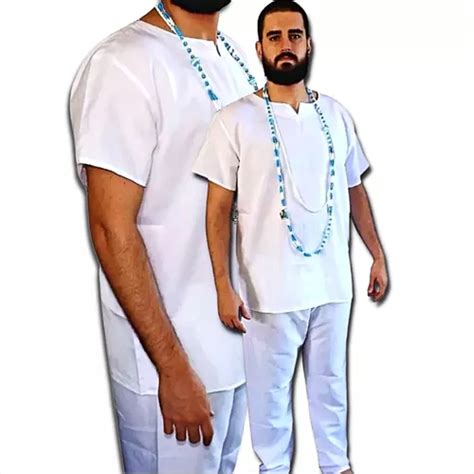 Conjunto Roupa De Ra O Umbanda Masculino Branco Pe As Mercadolivre