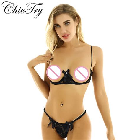 Sexy Frauen Sheer Lace Dessous Set Einstellbar Straps Bare Ausgesetzt