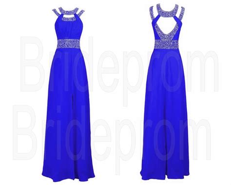 Sexy Royal Blue Beaded Empire Evening Dress Long Formal Chiffon Bridesmaid Prom Dresses On Luulla