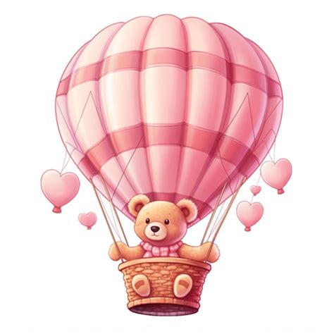 Premium Photo There Is A Teddy Bear In A Hot Air Balloon With Hearts Generative Ai