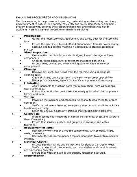 Explain THE Procedure OF Machine Servicing - EXPLAIN THE PROCEDURE OF