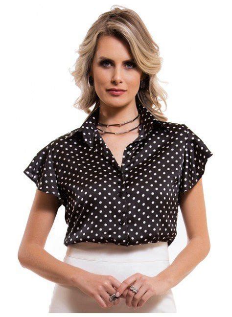 Black And White Polka Dot Satin Fitted Blouse Mm Fitted Blouses