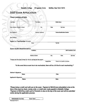 Fillable Online Medaille Dsst Exam Application Medaille College Fax