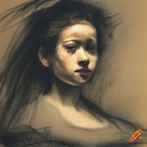 Charcoal Drawing Of A Girl With Flowing Hair On Craiyon