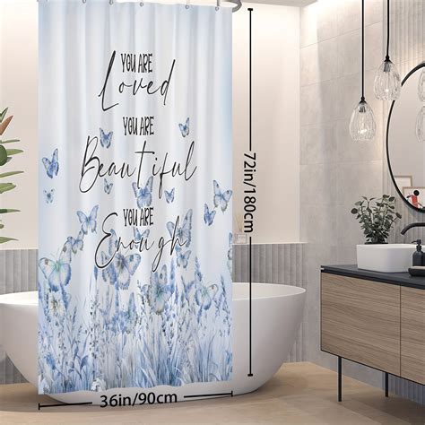 1pcs Blue Flower Butterfly Shower Curtain Inspirational Temu United