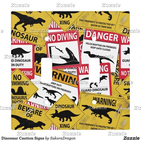 Dinosaur Caution Signs Light Switch Cover Zazzle Dinosaur Light