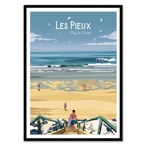 Les Pieux Surf Poster affiche image encadrée Cadr Aven