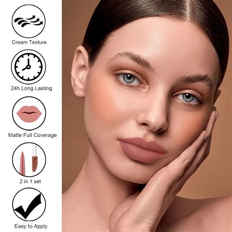 Rosarden Juego De L Piz Labial Y Delineador De Labios Nude Unidades Color Crema Mate De