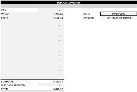 Printable Quickbooks Deposit Slip Template - Excel TMP