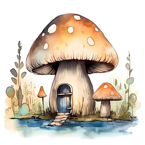 Aquarela Clipart De Uma Casa De Cogumelo Foto Premium