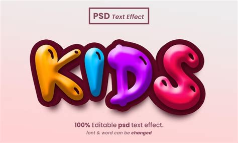 Efeito de texto infantil editável 3d multicolorido PSD Premium