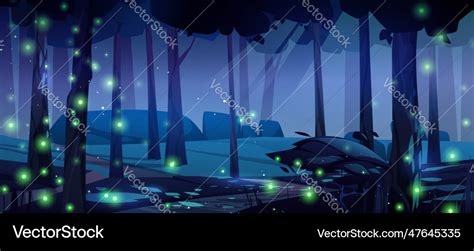 Night forest background with green fireflies Vector Image