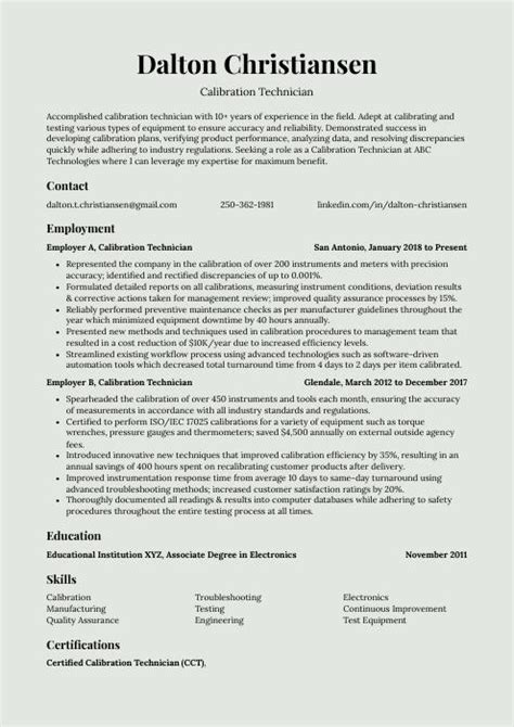 Calibration Technician Resume (CV) Example and Writing Guide