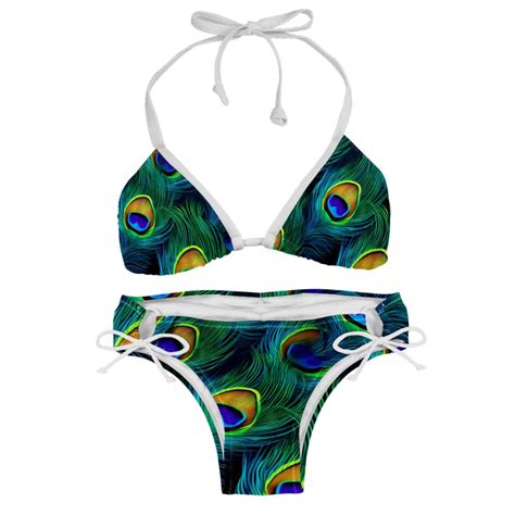 Peacock Feathers Swimming Suit Bikini Set Bikinis Detachable Sponge