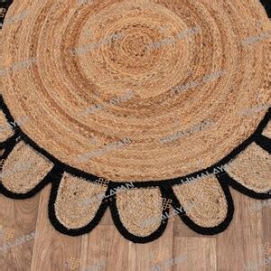 Round Jute Scallop Rug Black Customize In Any Size Shape Free