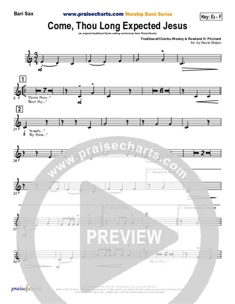 Come Thou Long Expected Jesus Bari Sax Sheet Music Pdf Traditional