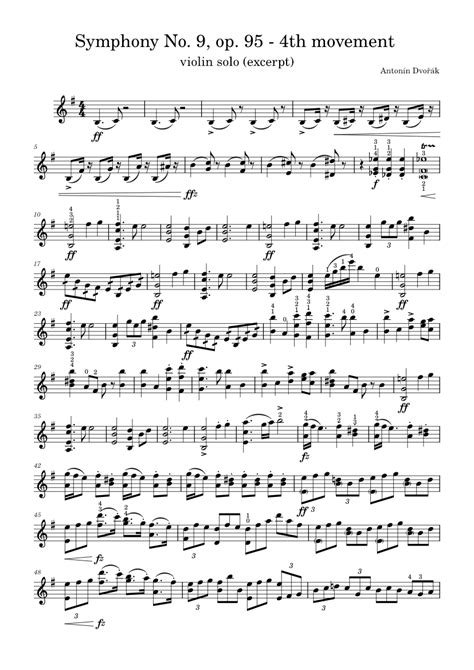 Symphony No9 Op95 Antonín Dvořák Sheet Music For Violin Solo