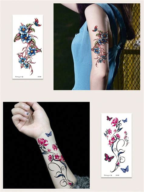 4 peças adesivo de tatuagem temporária para Braço desenho Floral