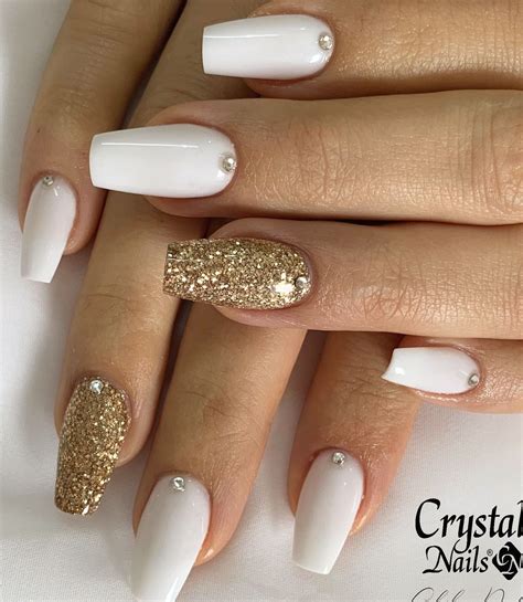 White Nails With Gold Designs