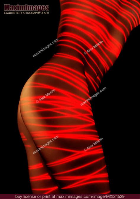 Artistic Nude Woman Body Painted With Red Laser Stock Photo MXI