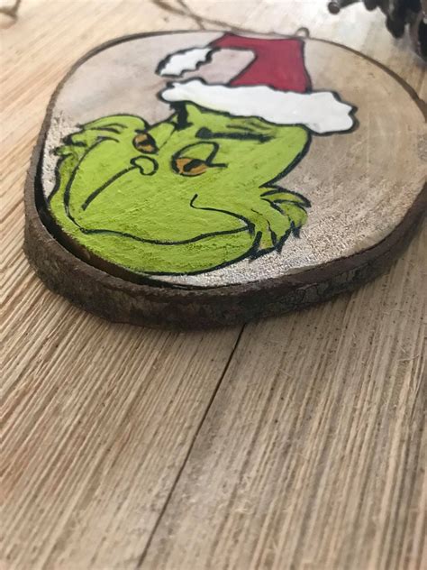 Grinch Inspired Ornament Grinch Painted Ornament Wooden Etsy