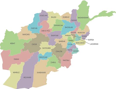 regional map of Afghanistan with provinces or territories and ...