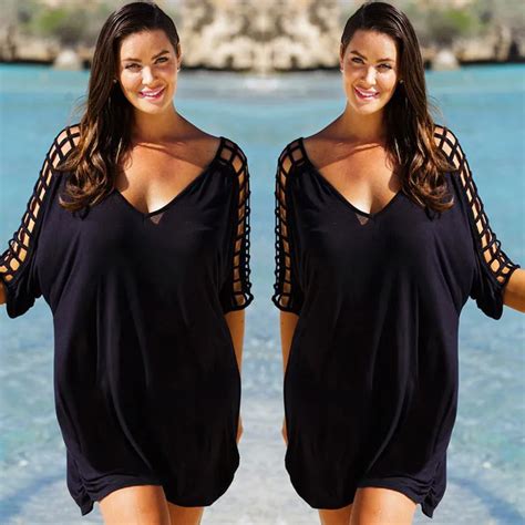 3XL Plus Size Beach Cover Up Hollow Black Bikini Bordados Dress Robe De