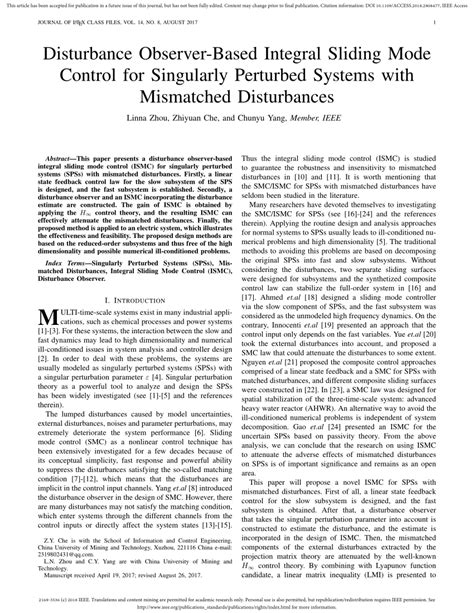 Pdf Disturbance Observer Based Integral Sliding Mode Control For