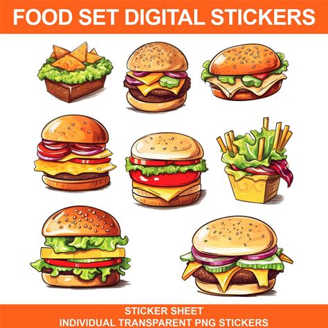 Food Digital Stickers Food Sticker Sheet Hamburger Png French Fries