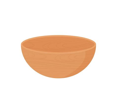 Empty Wooden Bowl Isolated On A White Background Vector Illustration