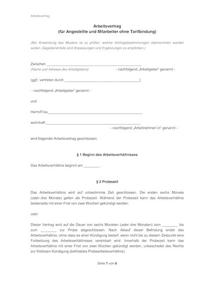 Arbeitsverträge Muster Vorlagen kostenlos als PDF Word downloaden