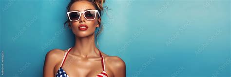 American Flag Bikini Female Beautiful Woman In Red White And Blue Swimwear Th Of July