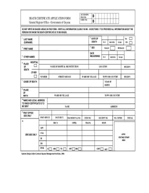 Fillable Online Death Certificate Application Form Fillable Fax Email ...