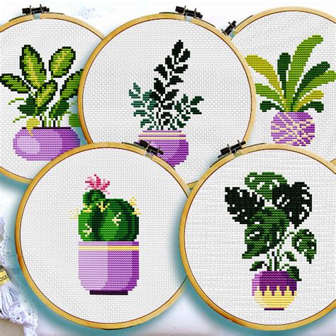 Home plants cross stitch, Potted flowers cross stitch | Inspire Uplift