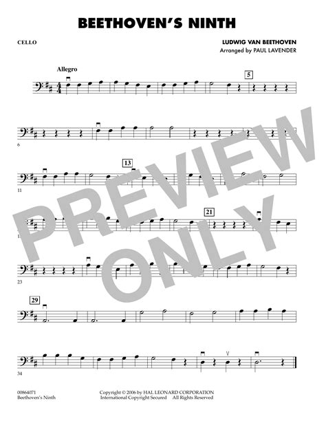 Beethovens Ninth Cello By Paul Lavender Sheet Music For Orchestra At Sheet Music Direct