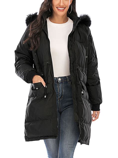 Sayfut Plus Size Womens Long Puffer With Faux Fur Hooded Winter Coats