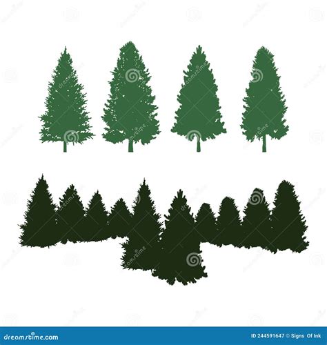 Pine Forest Tree Silhouette Clip Art Set Stock Vector Illustration Of