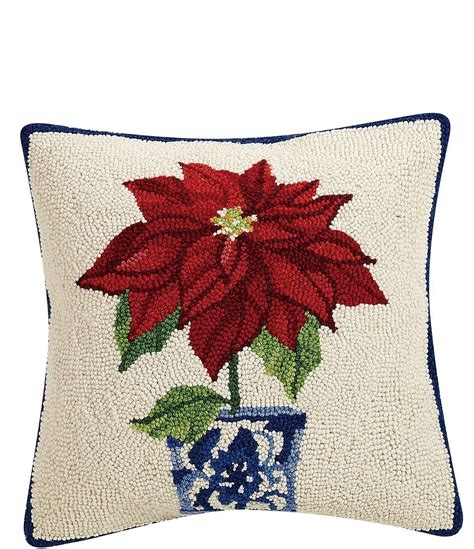 Peking Handicraft Holiday Chinoiserie Poinsettia Hooked Wool Square