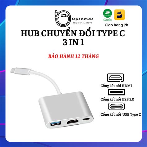 Hub type C to HDMI USB Cổng Chuyển Đổi Đa Năng 3 trong 1 cho Macbook