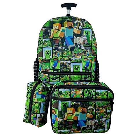 Kit Mochila Minecraft Infantil Rodinhas Escolar Lancheira Estojo