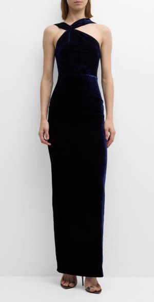 Roland Mouret Asymmetric Halter Velvet Column Gown