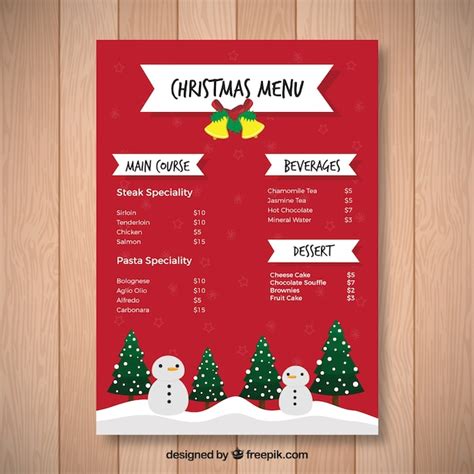 Free Vector Christmas Menu With Trees And Snowmen