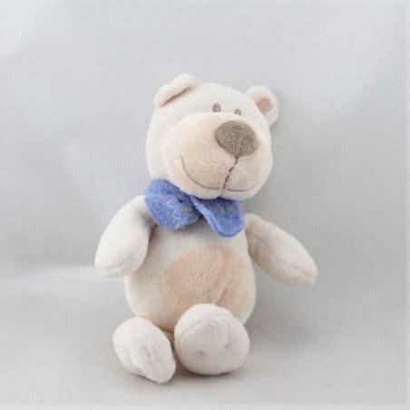 Doudou Ours Chien Blanc Charpe Bleu Bengy