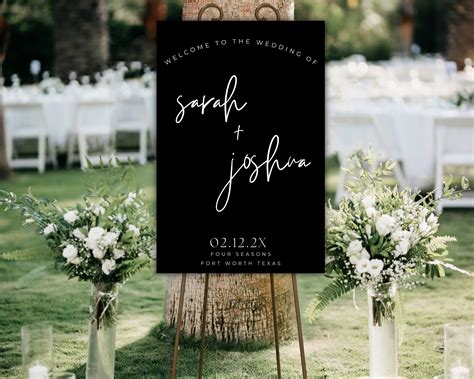 Modern Black Wedding Welcome Sign Template Minimalist Wedding Decor